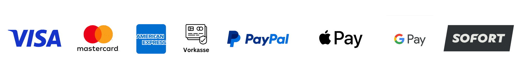 Zahlungsmethoden für Bewässerungsanlagen: VISA, Mastercard, PayPal, Apple Pay, Google Pay, Vorkasse, Sofortüberweisung
