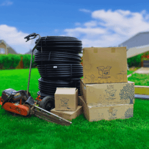 Komplettset für automatische Gartenbewässerung – Regner, Tropfschläuche und Zubehör von Bewässerungsbox im Lieferumfang