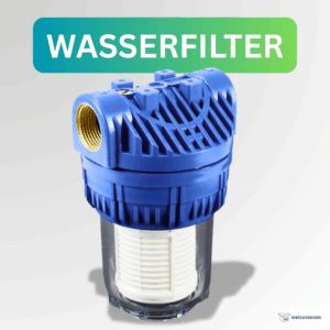 Wasserfilter mit blauem Gehäuse und transparentem Filtereinsatz zur Wasseraufbereitung
