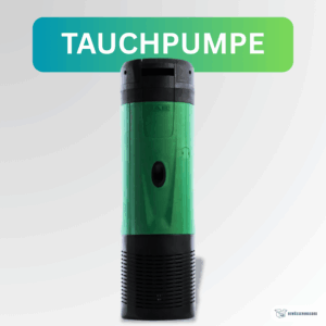 Grüne Tauchpumpe mit schwarzem Ansaugfuß für Wasserförderung