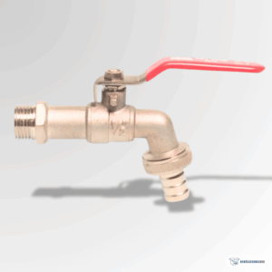 Wasserhahn aus Messing mit rotem Hebelgriff und Schlauchanschluss