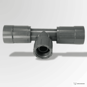 Graues PVC-Verteilerstück in T-Form mit 1" IG x Überwurfmutter IG