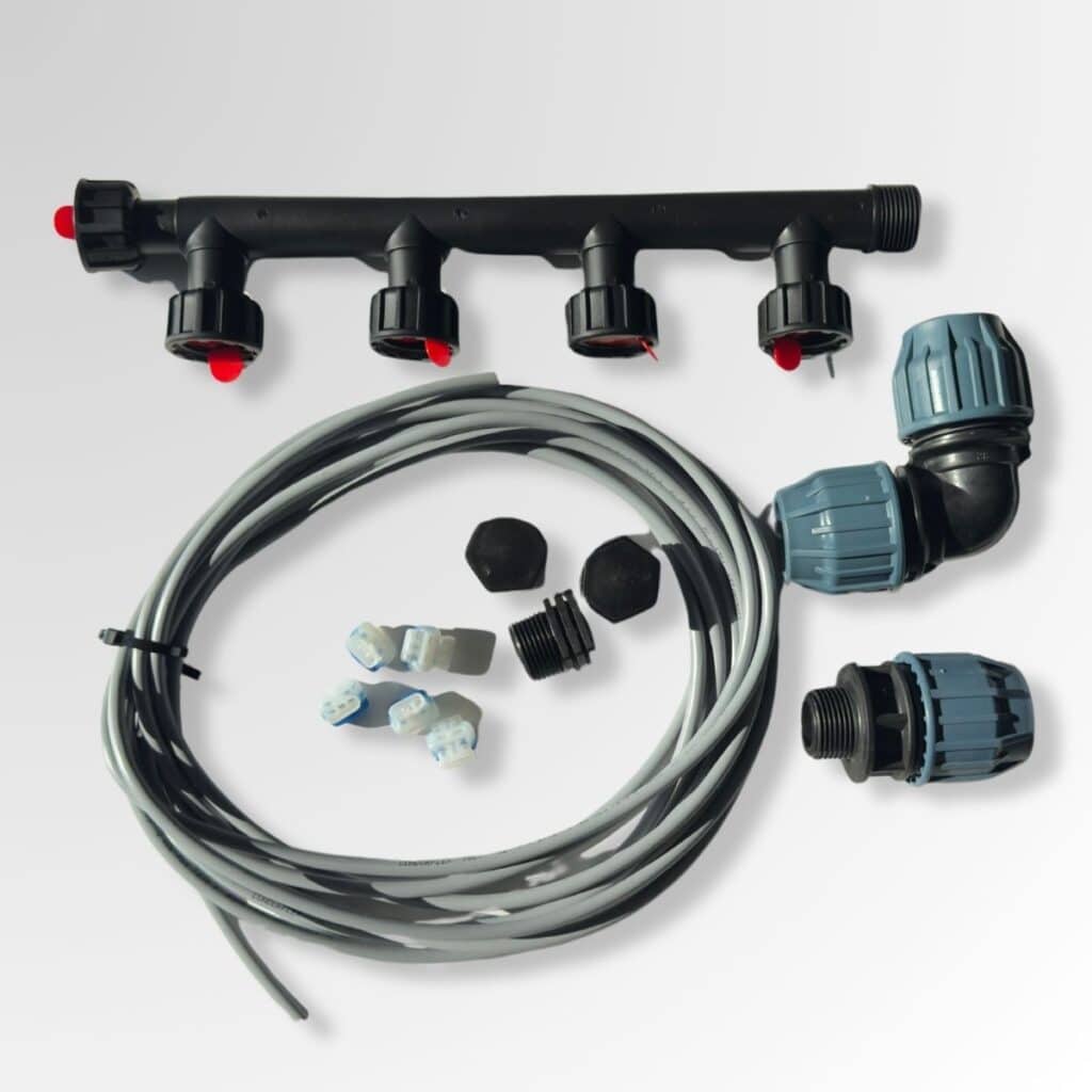 Bewässerungsbox Wandmontage Erweiterung komplett – Wasserverteiler mit Hunterventil, Fittings und Steuerkabel vorgebaut