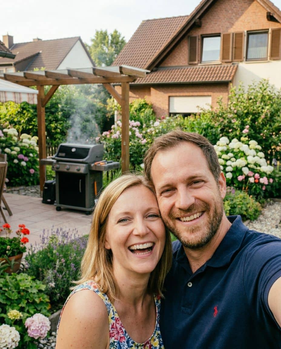 Familie Meijer aus Osnabrück im blühenden Garten