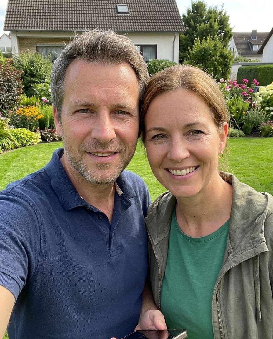 Andreas und Julia aus Hameln vor grünem Rasen