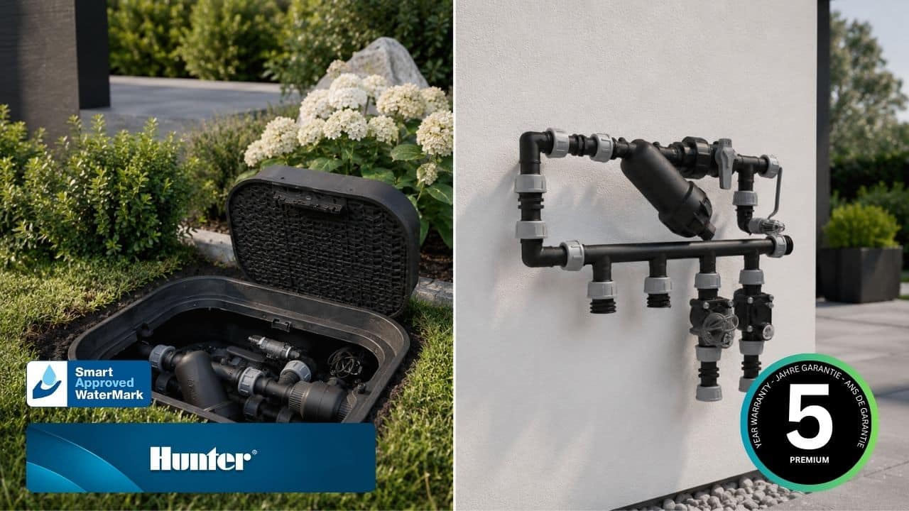 Wasserverteiler-Ventileinheit im Ventilkasten und an der Wand montiert
